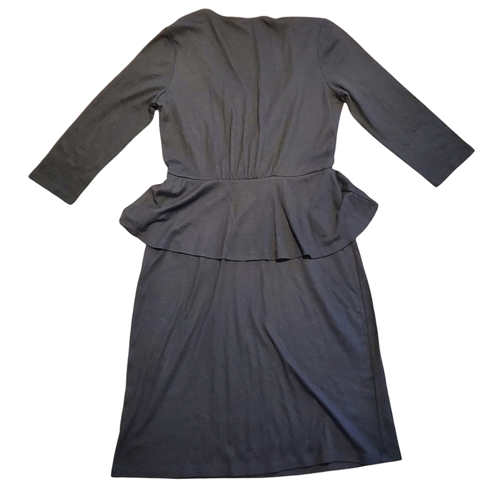 Garnet Hill Dress Whimsigoth Pin-Up Faux Wrap Soft Midi 100% Wool Peplum Large - Picture 5 of 12